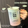 1000ml high borosilicate glass cup with mint green lid, handle, and pink gradient finish - 1000ml / Lime Green Success Stainless Steel Straw Set