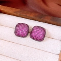 Vintage style square stud earrings in magenta zircon and dark gunmetal finish - Square / Silver Needle / Rose Red