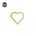 Golden heart-shaped G23 titanium hinge ring with sparkling zircon stones for body piercing - Gold Right Diamond / 1.2x8mm