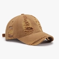 Distressed khaki cotton baseball cap with ripped details and retro washed finish - Adjustable / Orange (24A190B)