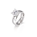 Polished silver stainless steel band with a brilliant round solitaire diamond setting - US 7 / Steel Color Women's Style (6mm)