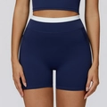 Dunkelblaue Yoga-Shorts mit hohem Bund und weißem Kontrastgürtel für Fitness und Gym - S / Marineblau