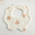 Cotton baby petal bib in cream white with cute orange tiger print and snap button - Gauze Flower Wrap - Cute Squirrel