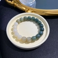 Natural weathered bodhi seed bracelet with gradient green beads in vintage style - Gradient Green White Jade