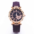 Elegant women's purple quartz watch with heart diamond motif and rose gold case - Purple