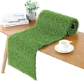 Artificial green grass table runner on a wooden surface for garden party decor - 30*275cm (12*108in)