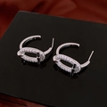 Elegant silver C-shaped earrings featuring oval links and micro-pave cubic zirconia - 48# Luxury Pavé Zircon C-Shape - Silver