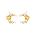 Elegant 18k gold plated moon-shaped stud earrings with heart yellow zircon and white diamonds - E2546 Gold (Style 1)