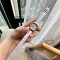 Women's square rose gold watch with white roman dial and textured leather strap - Grey Strap