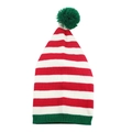 Berretto natalizio per adulti con strisce rosse e bianche e pompon verde festoso - Adulto / Rosso Verde Bianco