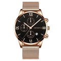 Rose gold men's watch with black Roman numeral dial and Milanese mesh band - Black Dial Rose Gold Hands Rose Gold Strap