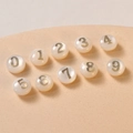 Set of 10 freshwater shell round beads with golden numbers 0-9 for DIY jewelry making - Number 5 / 1 Piece