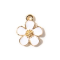 Miniature white enamel flower pendant with gold metal edges for DIY jewelry making - White (Gold Plated)