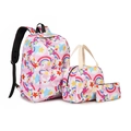 Three-piece school bag set with pink rainbow star patterns including lunch bag and pencil case - Three-Piece Set / Rainbow