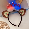 Christmas reindeer antler headband with LED glowing crown and white pearl accents - 28# Red Double Ear Crown Headband