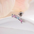 Silver micro-set curved ear stud with pink and blue heart-shaped cubic zirconia stones - Pink and Blue Heart Style (A803-1#)