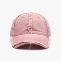 Pink washed denim baseball cap with distressed frayed edges and adjustable soft crown - Pink
