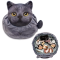 Pochette à maquillage grise en peluche en forme de chat avec cordon de serrage - Chat Bleu
