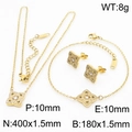 Gold titanium steel four-leaf clover jewelry set with necklace, bracelet, and earrings - Necklace + Earrings + Bracelet (KS204182-KLX)