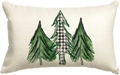 Linen Christmas pillow case featuring three hand-drawn trees with buffalo plaid pattern - Christmas Tree 1 (Single-sided)