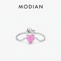 Anello a catena regolabile in argento 925 con opale rosa a forma di cuore chic - Argento sterling 925 / Opale Cuore Rosa