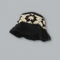 Retro black and white crochet bucket hat with floral knit pattern and rich texture - One Size / Black Beige Patchwork Basin Hat