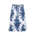 Gonna midi in raso con stampa floreale bianca e blu con cintura annodata abbinata - S / Blu