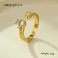 Detail view of gold open ring with dual heart zircons showing 3.3g weight and size data - Heart Style (NMSR-B715-7)