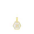 18k gold plated stainless steel hexagonal necklace with white shell letter H pendant - Letter H