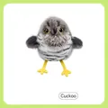 Interactive plush cuckoo cat toy in grey and white stripes with yellow legs - Cuckoo