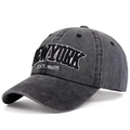 Close-up of vintage washed cotton baseball cap with 3D NEW YORK embroidery detail - One Size (Adjustable 56-61cm) / Black