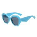 Light blue geometric square frame sunglasses with dark grey lenses and faceted temples - Blue Frame Grey Lens