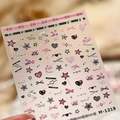 Nagelaufkleber im Sweet-Cool-Stil mit pinkfarbenen und schwarzen Laser-Herz-Motiven - Sweet Cool Punk Geprägter Stil (M-1219) / Geprägter Aufkleber + Gelee-Kleber