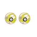 Detailed macro view of gold-plated evil eye stud earrings with enamel and zircon stones - Green White Eye