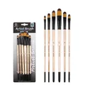 6-piece nylon art brush set with long light wood handles and black metal ferrules - 6Pcs Filbert HB902C / Natural Wood Color