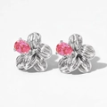 Boucles d'oreilles fleurs en argent serties d'un zircon rose forme poire - Argent Zircon Rose (PDE2143)
