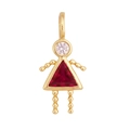 Détail du pendentif fille plaqué or 18K avec zircons rouges et transparents scintillants - Fille - Juil (Rouge)