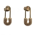 Golden paperclip earrings with sparkling cubic zirconia pavé on a white background - White