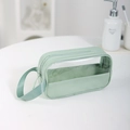 Transparent mint green waterproof makeup bag with handle and clear PVC window - Fruit Green Small