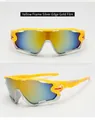 Sport cycling sunglasses featuring a bright yellow frame with silver trim and gold lenses - Yellow Frame Silver Trim Gold Mirrored Lens