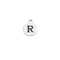 Polished stainless steel round pendant with engraved letter R and top hanging hole - Steel Letter R