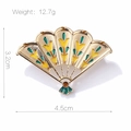 Detailed size parameters for golden fan brooch with yellow and green enamel flowers - Folding Fan Shape (xz4616)