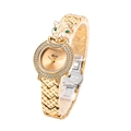 Montre femme en quartz doré avec motif tête de léopard sertie et bracelet métallique - Doré