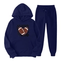 Survêtement bleu marine en polaire avec sweat à capuche imprimé rugby et jogging - S (L) / Haut Et Bas / Marine 6 (Impression Cœur Football)