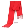 Minimalist red thick scarf for men with soft fringe details hanging on display - Red
