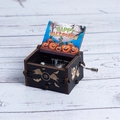 Hand-cranked black wooden Halloween music box with Happy Halloween pumpkin design - Hand-cranked Halloween M