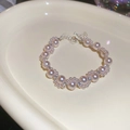 Bracelet floral élégant en perles roses et zircone pour femme, cadeau bijou de luxe - 8# Bracelet à Vagues Tissées en Perles d'Imitation / Rose-Argent