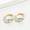 Vintage style gold round earrings with turquoise enamel and clear zircon stones - Blue