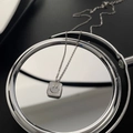 Silver titanium steel necklace with square shell pendant and smile design on mirror surface - Titanium Steel/Shell / Silver