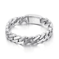 Clásica pulsera de cadena cubana para hombre en acero inoxidable plata con cierre de caja - Color Acero (KB138106-BDJX) / Plateado